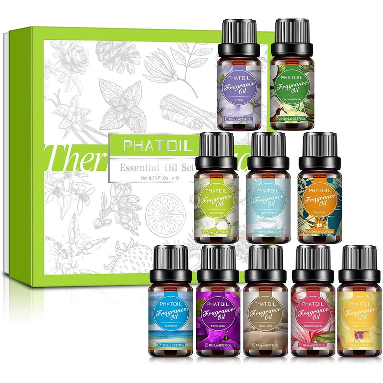 PHATOIL 10-Piece Fragrance Oils Set for Aromatherapy and Crafting