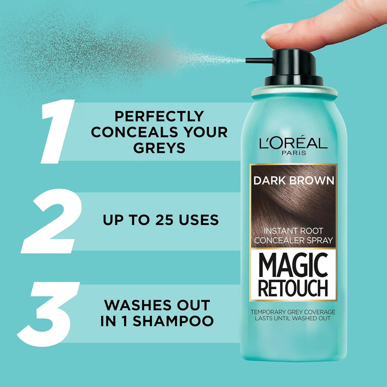 L'Oréal Magic Retouch Instant Root Concealer Spray, Ideal for Touching Up Grey Root Regrowth, 75 ml, Colour: Dark Brown