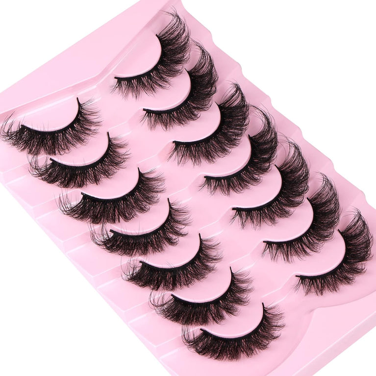 Ruairie Premium Faux Mink Cat Eye Lashes - 20MM Fluffy and Wispy False Eyelashes, 8D Dramatic Volume, 7 Pair Pack with Flexible Strip Lash Band