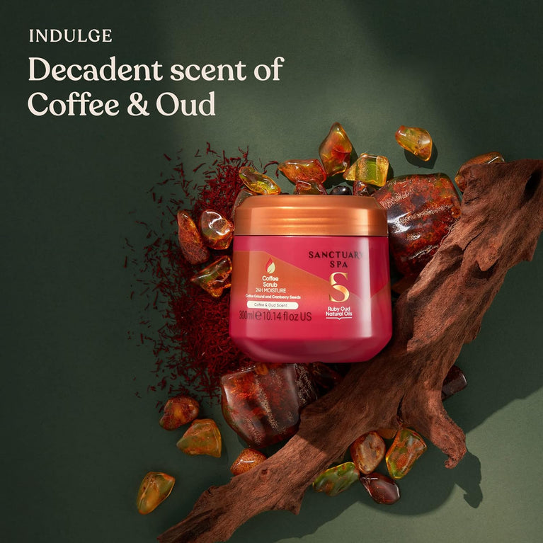 Luxurious Sanctuary Spa Ruby Oud Coffee Scrub - Vegan and Cruelty-Free 300 ml