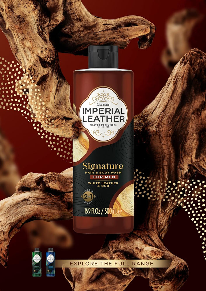 Imperial Leather Men Signature 2in1 Shower Gel, White Leather and Oud, Pack of 4 x 500 ml