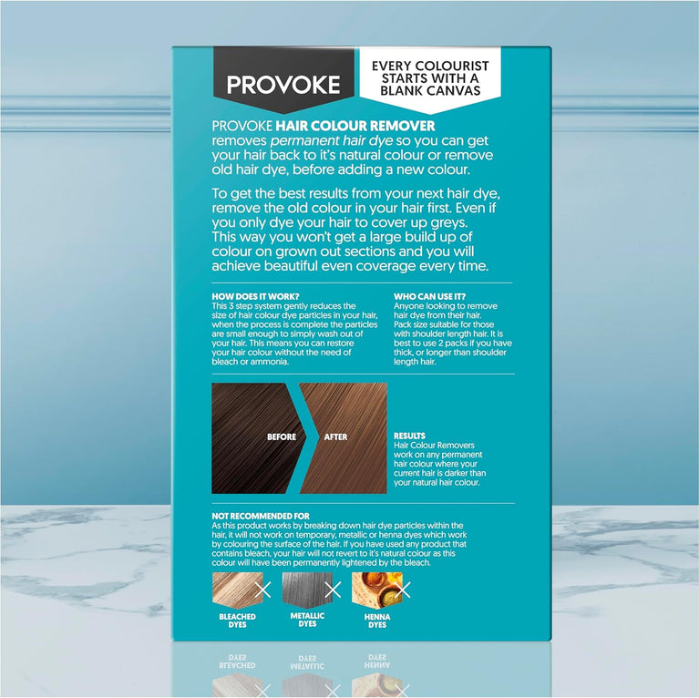 PROVOKE Hair Colour Remover, Max Strength Removes Permanent Hair Dye, For Multicoloured Hair Dye Removal; ammonia-free and Bleach-Free Formulation