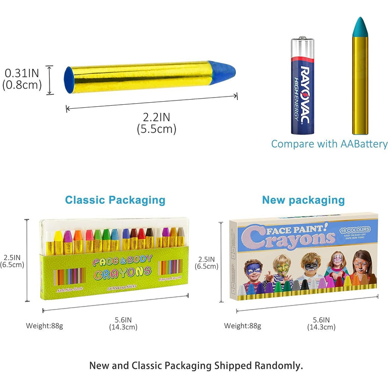 Mimoo 16-Color Kids Face Paint Crayons Set - Washable Body Paint Sticks for Children and Adults - Ideal for Halloween, Carnival, World Cup, Parties and Cosplay Makeup