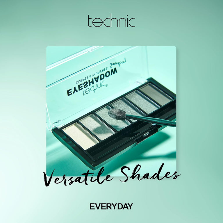 Technic Professional Smokey Eyeshadow Palette - 6 High-Pigment Grey, Silver & Charcoal Matte & Shimmer Shades for Extended Wear and Effortless Smokey Eye Creation, PETA Approved and Suitable for Vegans, 7.2g