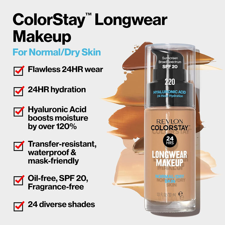 Revlon 24-Hour ColorStay Makeup Foundation for Normal/Dry Skin - Ivory, 30 ml