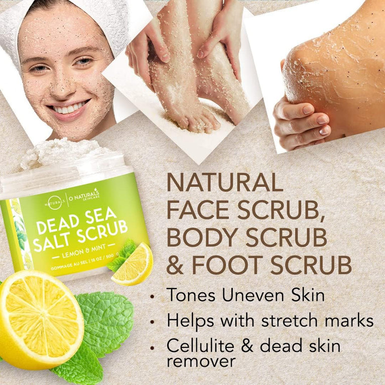 O Naturals Lemon & Mint Dead Sea Salt Body Scrub - Exfoliating & Anti-Acne Scrub