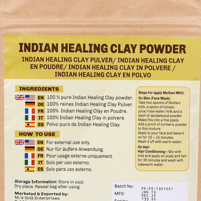 Indian Healing Clay Face Mask for Pore Cleansing & Skin Hydration with Fullers Earth Powder | Multani Mitti | Natural Skin Care Solution 227g