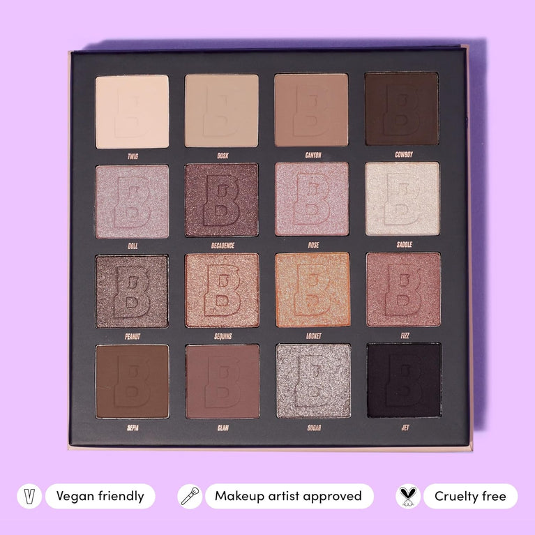 BEAUTY BAY's Deluxe 16-Shade Neutral Eyeshadow Palette - Vegan and Cruelty-Free Makeup Set with Cool Tones, Matte and Shimmer Finishes - Ideal Gift for Women