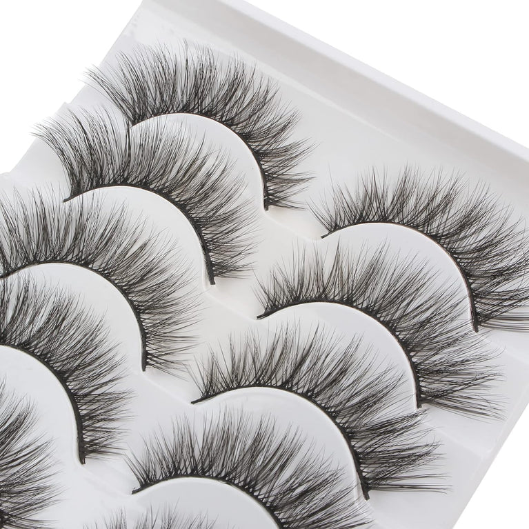 Fluffy 3D Faux Mink Eyelashes Multipack - Natural Look, Lightweight, Reusable Lashes by Glowingwin - Perfect for Everyday Use and Special Occasions, Set of 5 Pairs