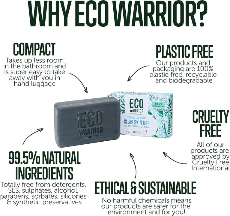 Charcoal Clear Skin Soap Bar - Vegan, Cruelty Free, Moisturizing with Grapeseed and Tea Tree Oil