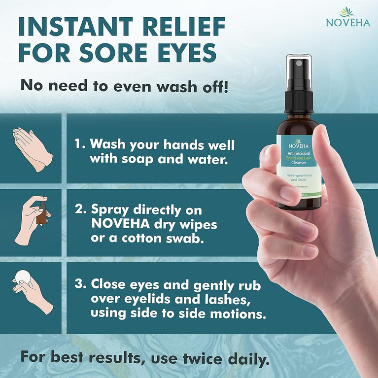 Rapid Relief Hypochlorous Acid 0.02% Eye and Lash Cleanser | Gentle & Organic Formula for Dry Eyes, Styes, and Blepharitis Relief, 30mL Soothing Spray