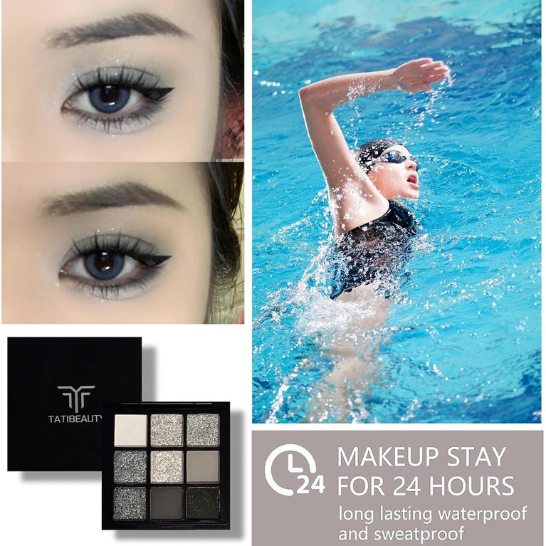 Smokey Silver and Black Gothic Eyeshadow Palette - Waterproof Long-Lasting Matte Eye Shadows in Cold Tones for Women and Girls - Versatile Makeup Pallet for Daily Use or Special Events - Ideal Gift for Halloween and Christmas