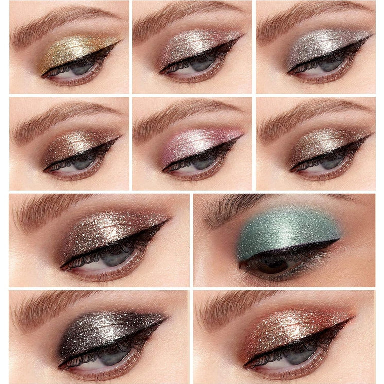 Highly Pigmented 10 Shades Liquid Glitter Eyeshadow Set - Matte & Metallic, Sweatproof, Long-Lasting for Daring & Bold Eye Looks (10pcs)