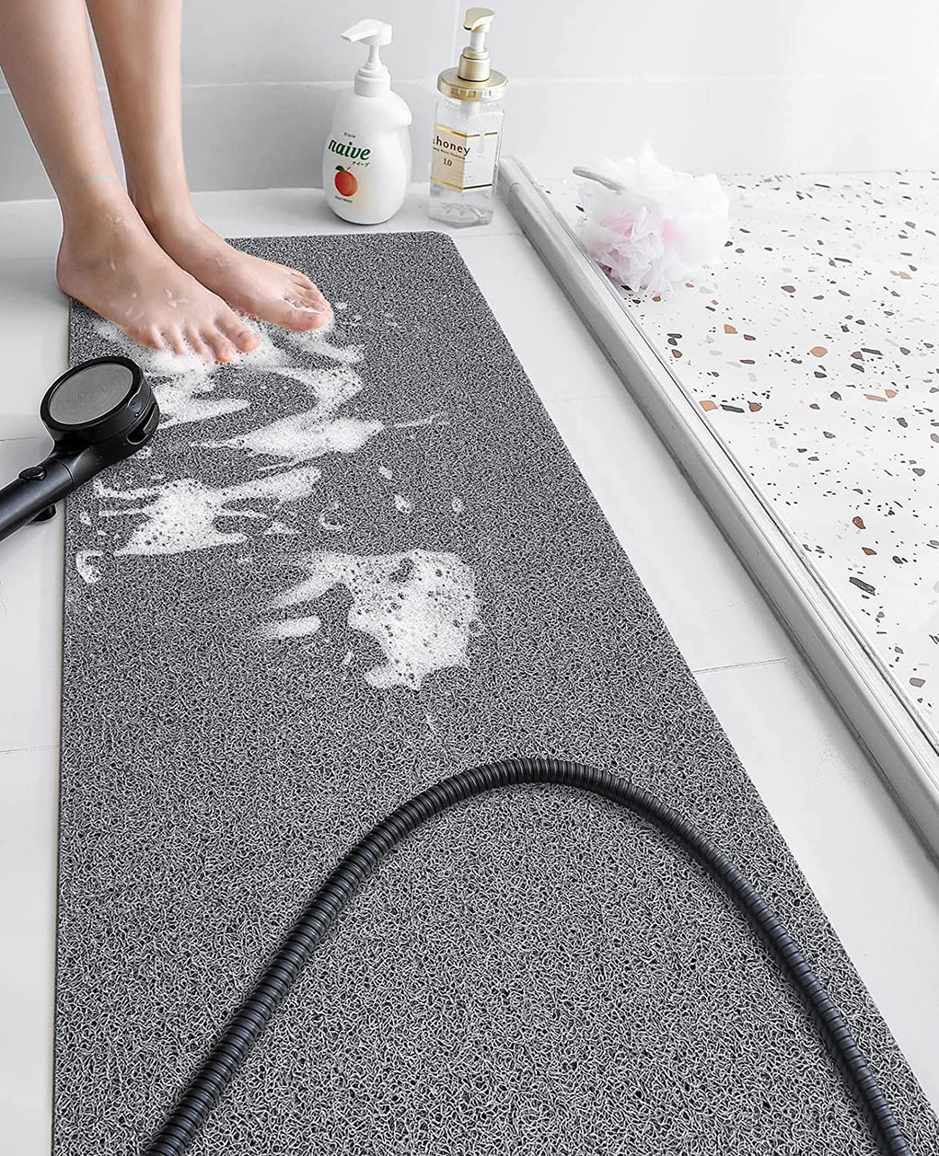 Loofah Shower Mat for Safe and Comfortable Shower Experience (Grey)