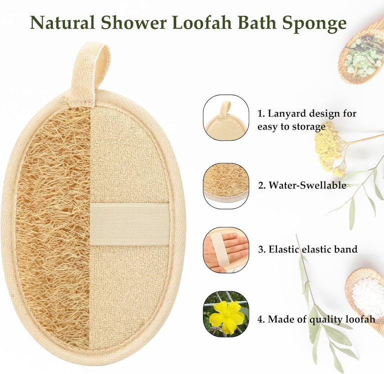 Natural Exfoliating Loofah Mitts - 4 Pack Skin Care Sponges for Adults