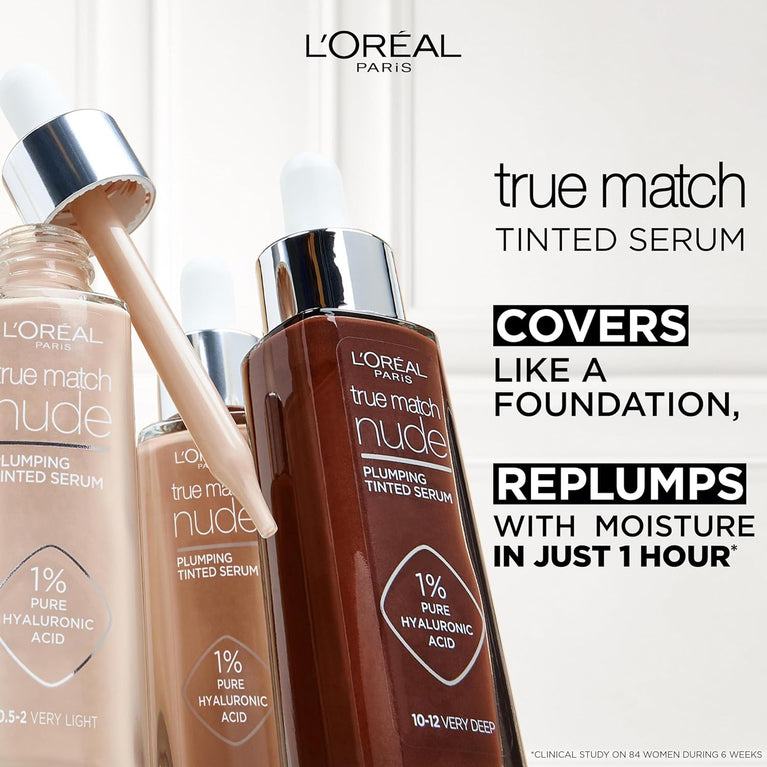 L'Oreal Paris Hyaluronic Acid Infused True Match Tinted Serum Foundation, 30ml, Shade 4-5 Medium for Radiant Skin
