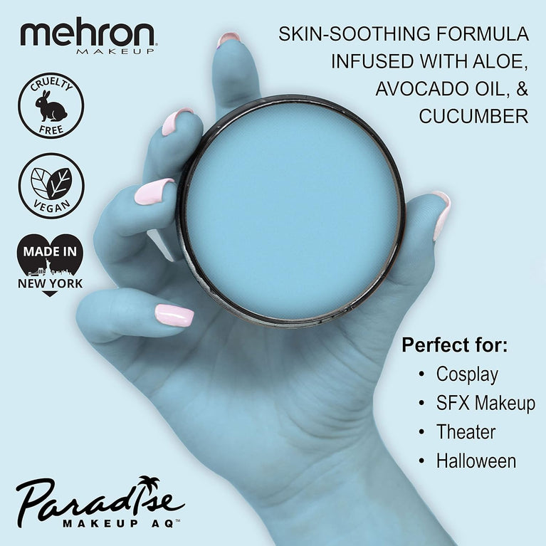 Mehron Paradise AQ Light Blue Face and Body Paint (1.4 oz) - Water Activated, Smear Resistant with Enriching Emollients