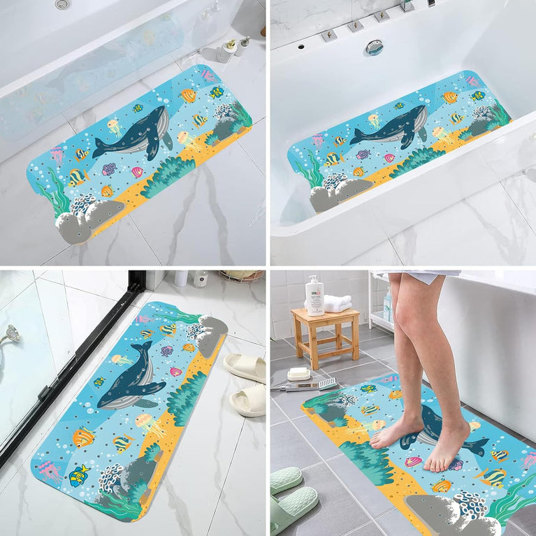 ZOUFRIDN Ocean Friends Non-Slip Bathtub Mat for Children & Baby, Blue