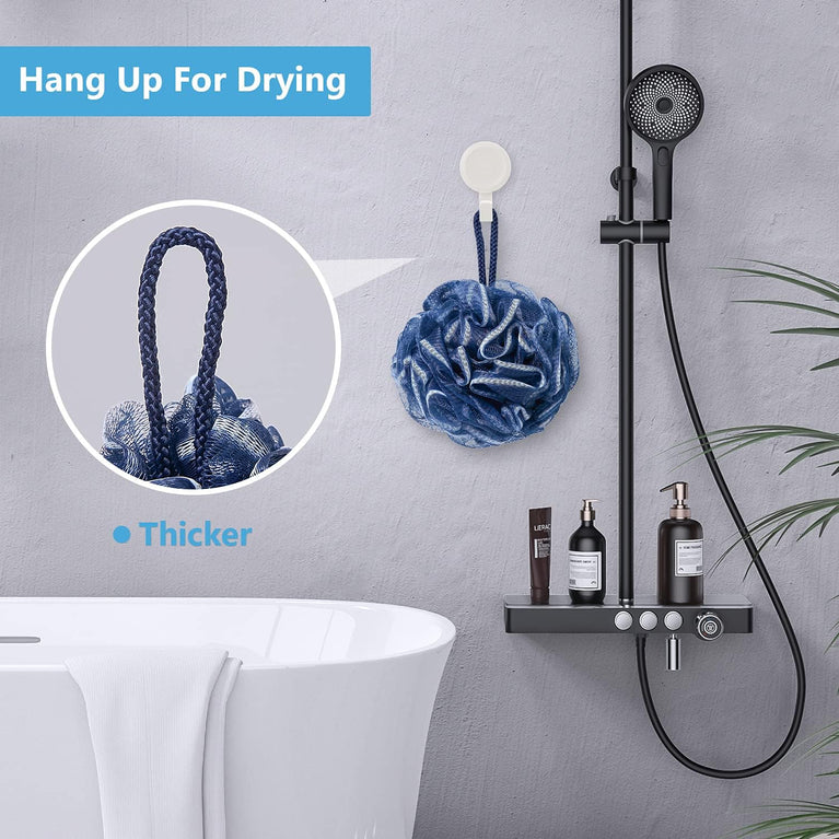 Large Navy Blue Bath Loofah Set of 4 for Men and Women