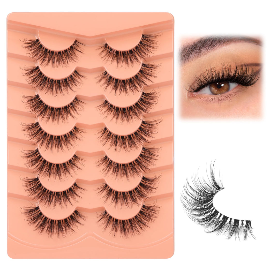 Mavphnee's Cat Eye 3D Faux Mink Eyelashes with Clear Band, Natural Look, Lightweight and Reusable, 7 Pairs