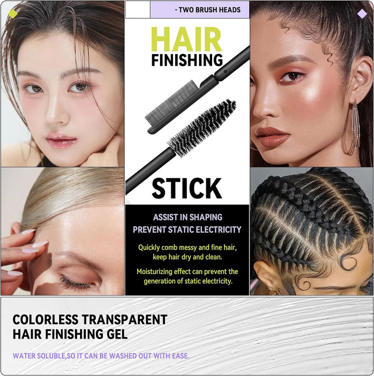 Double Head Hair Finishing Stick, Hair Mascara Brush Head & Comb Shaped Head Wax Stick, Flyaway Non-greasy Men Women Bangs Styling Products (ColorC 1pack)
