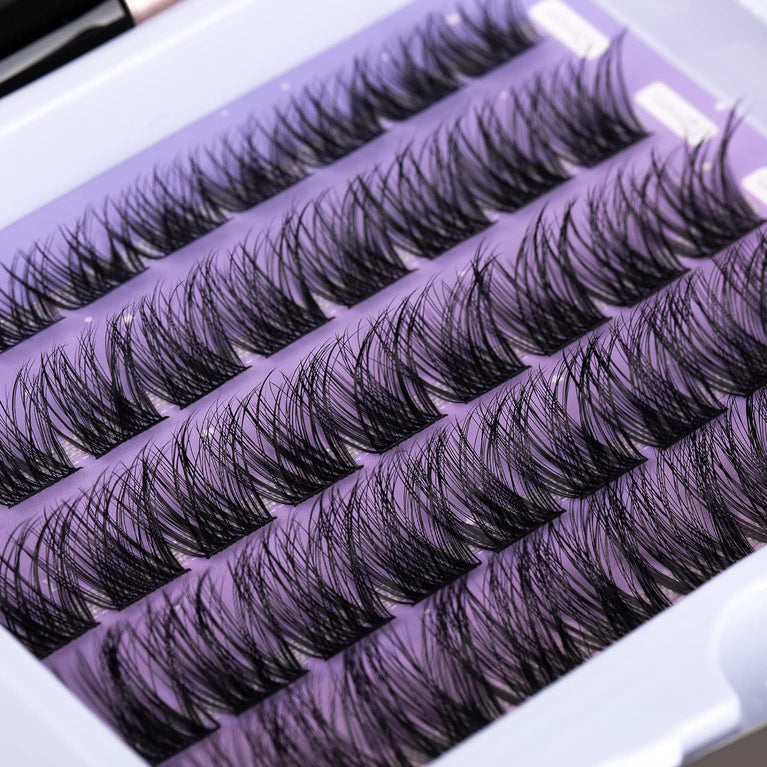 Individual Cluster Lashes Kit - D Curl, 45 Clusters, Lightweight & Reusable DIY False Eyelashes with Clear Glue for Easy Fan Russian Lash Extensions, 10-16mm