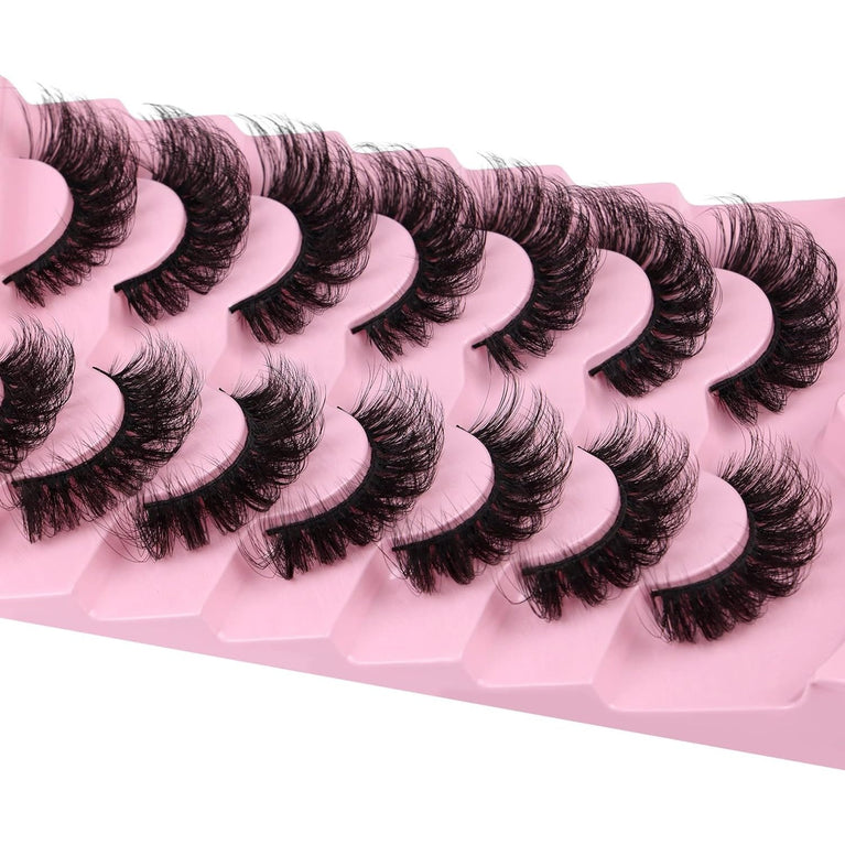 JIMIRE 20MM Long Dramatic D Curl Faux Mink Eyelashes - 7 Pair Pack of Full Volume, Wispy, Fluffy False Lashes with Cat Eye Effect, Resembles High-End Salon Extensions