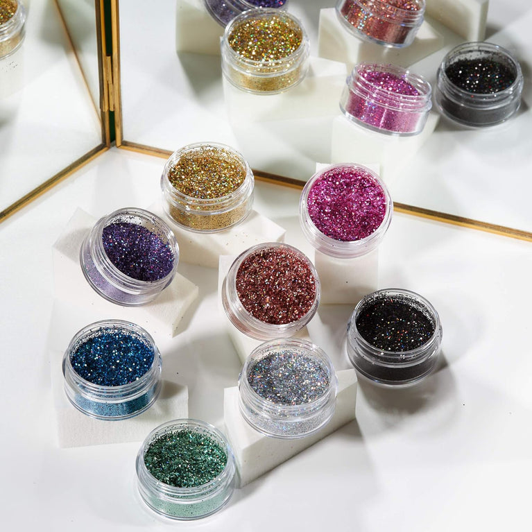 Moon Glitter's Holographic Silver Cosmetic Glitter Shakers – Perfect for Festival & Nightclub Makeup for Face, Body, Nails, Hair, Lips – 5g