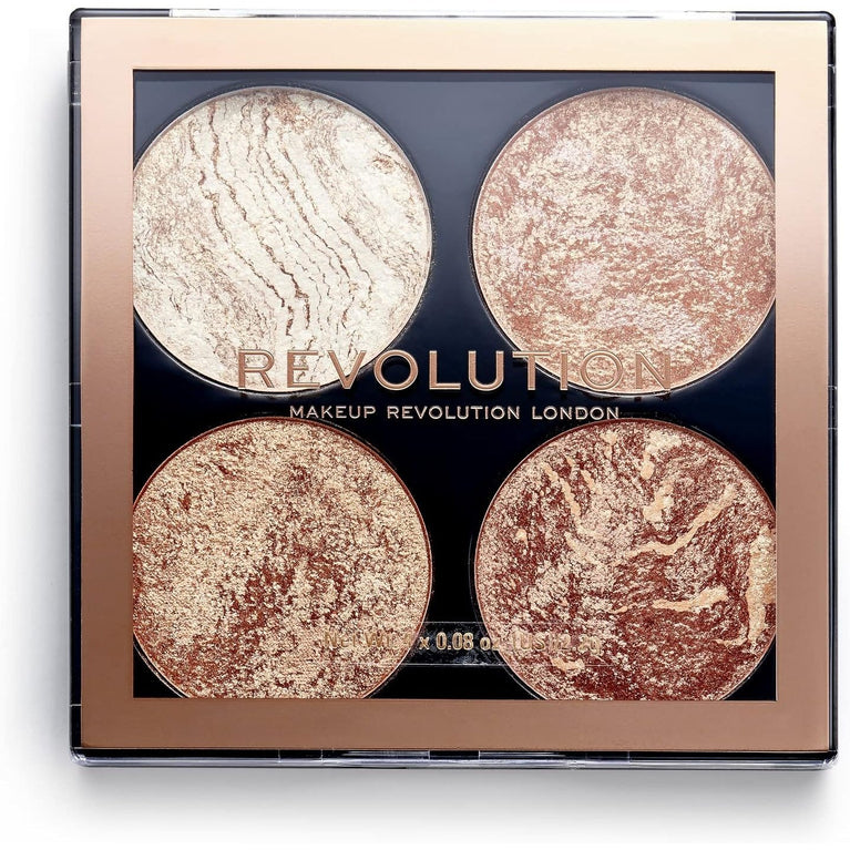 Makeup Revolution 4-Shade Shimmer Cheek Kit: Bronzer & Highlighter Palette, PETA-Certified, 8.8g