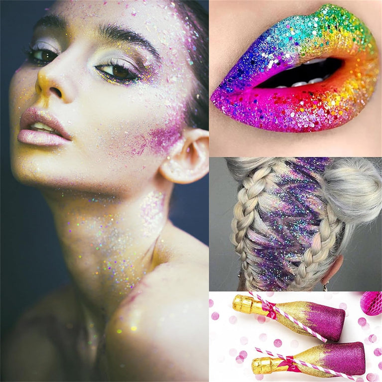 Veroa Festive Body and Hair Glitter Set - 12 Vibrant Colors for Parties, Festivals, and Raves (10g x 12PCS)