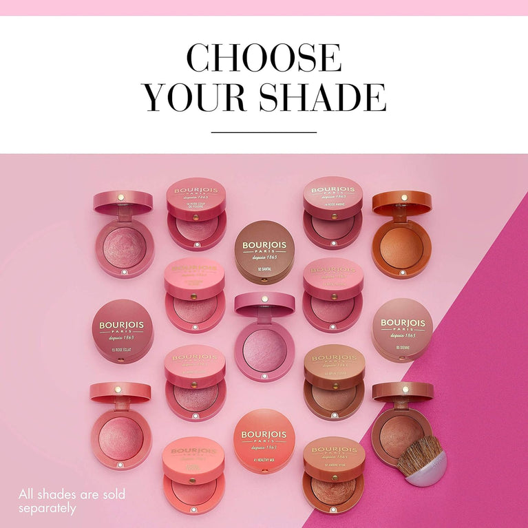 Bourjois 54 Rose Frisson Natural Glow Powder Blush 2.5g - Breakage-Resistant with Baked Technology Formula and Sensual Rose Scent