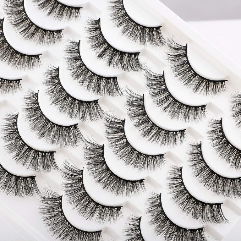 Newcally Vegan-Friendly 3D Faux Mink Eyelashes - 14 Pairs of Cat Eye Look Fluffy Strip Lashes, Hand-Knotted and Cruelty-Free