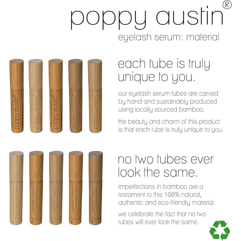 Poppy Austin Vegan Eyelash and Brow Growth Serum - Infused with Biotin, Argan and Castor Oil, Caffeine, Vitamin E, Aloe Vera - Sustainable, Cruelty-Free Lash Enhancer