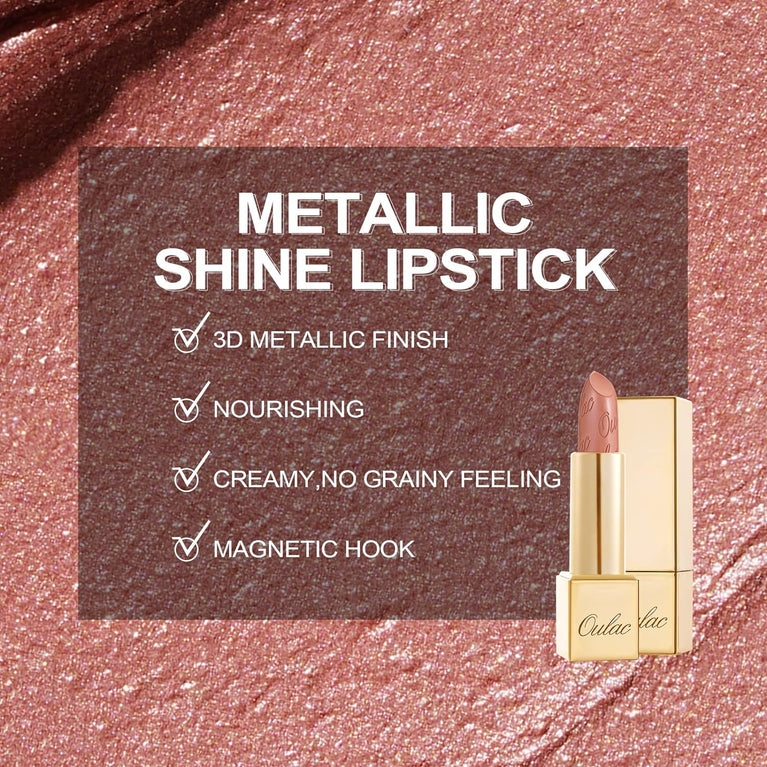 OULAC 3D Metallic Shine Glitter Lipstick, Nude High-Intensity Lipcolor, Brown Moisturizing & Long-Lasting, Vegan & Cruelty-Free, Full-Coverage Lip Envy(07) 4.3 g/0.15 oz