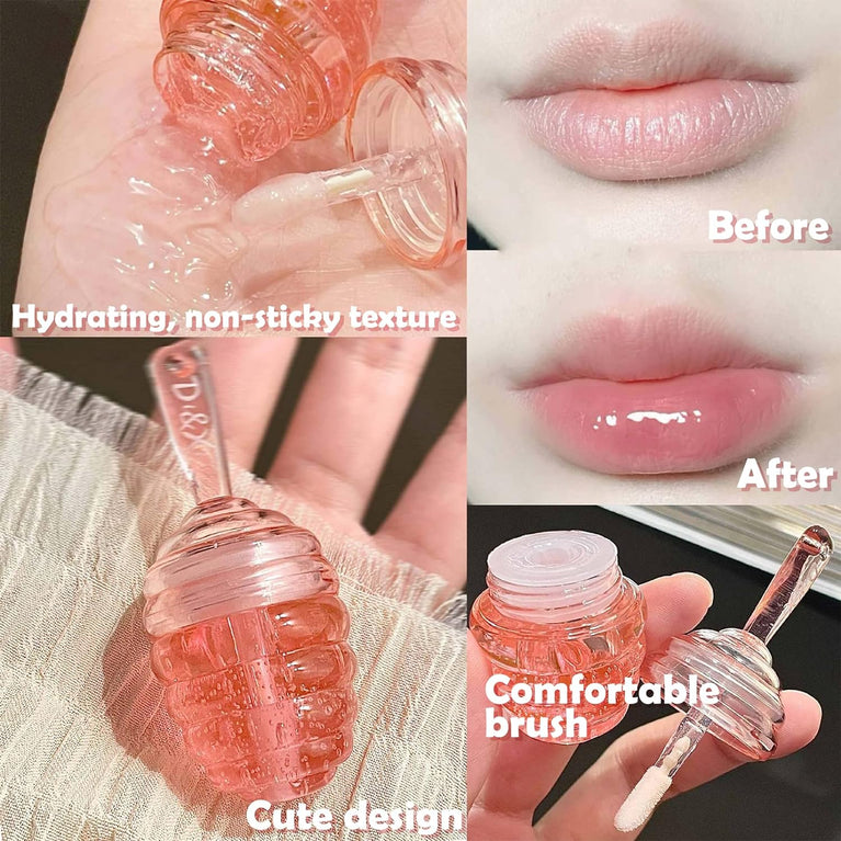 Honey-Infused Lip Gloss Duo: Moisturizing Lipstick and Gloss Set with Vitamin E - Transparent Lip Hydration Kit