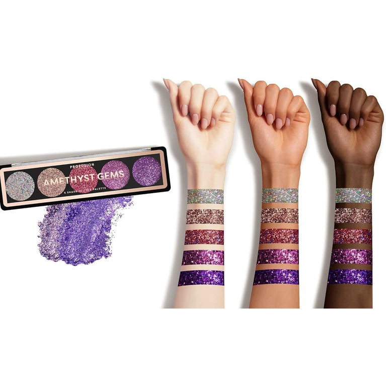 Profusion Cosmetics Shimmering Amethyst 5-Shade Glitter Eyeshadow Palette