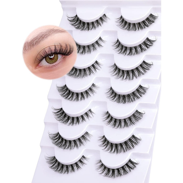 Goddvenus 7-pair Pack of Lightweight, Natural-looking CC Curl False Eyelashes with Clear Band - Wispy, Photogenic, and Easy to Apply 14mm Russian Lashes for an Eye-Catching, Confident Look