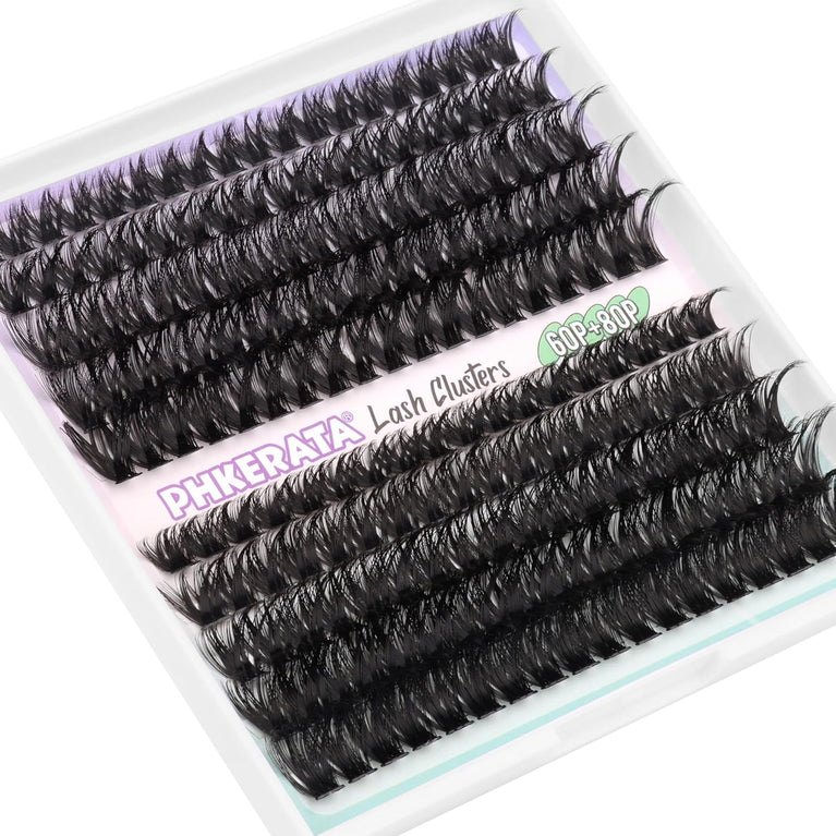 PHKERATA Premium DIY Eyelash Extension Kit with 185Pcs 8-16MM D Curl Cluster Lashes, Lash Glue Bond, Seal, and Lash Tweezers for Natural and Dramatic Looks (0.07D,8-16MM)