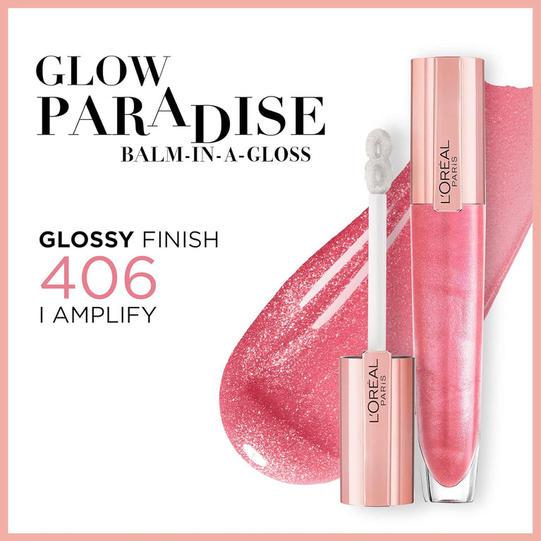 L'Oréal Paris Glow Paradise Hydrating Lip Gloss, Plumping with Hyaluronic Acid and Collagen Complex, Long-lasting Shine in 406 I Amplify Shade