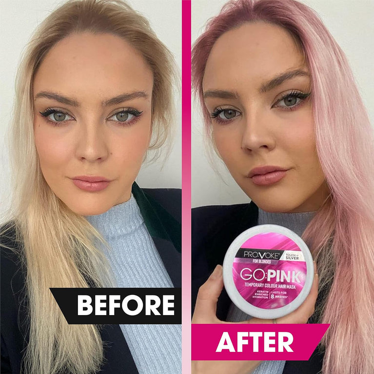 PROVOKE Go Pink Temporary Colour Hair Mask 300 ml, NEW Go Pink Without Commitment Lasts 8 Washes, Keratin Enriched Formula
