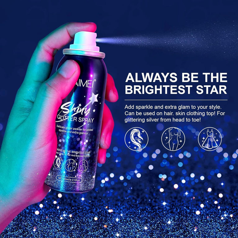 Pegciz Quick-Dry, Waterproof Body and Hair Shimmer Spray, Fragrant Glitter Hairspray for Festivals, Parties, and Gymnastic Competitions, Suitable for Body, Hair, and Clothing