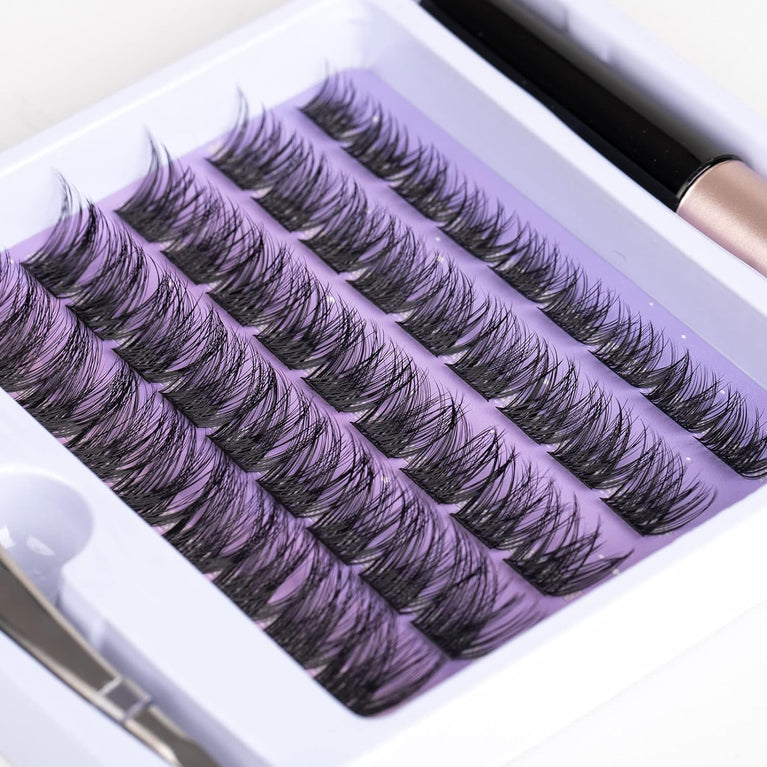 Individual Cluster Lashes Kit - D Curl, 45 Clusters, Lightweight & Reusable DIY False Eyelashes with Clear Glue for Easy Fan Russian Lash Extensions, 10-16mm
