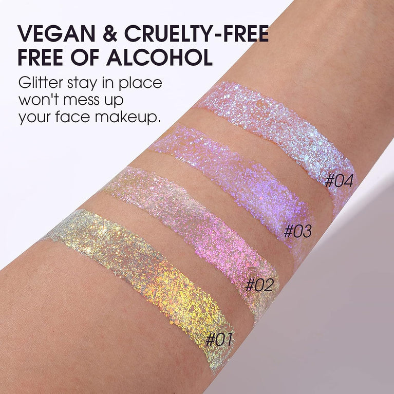LANGMANNI Dual Pack Holographic Body Glitter Gel- Changes Color Under Light, Suitable for Body, Face, Hair, and Lips, Vegan and Cruelty-Free (1.35 oz/pcs, Golden Ocean & Sparkling Pink)