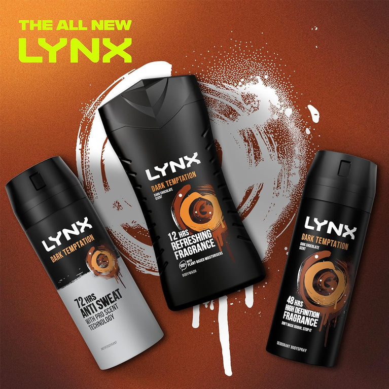 Lynx Dark Temptation Shower Gel - 12 Hour Irresistible Scent - 6 Pack of 225 ml Bottles