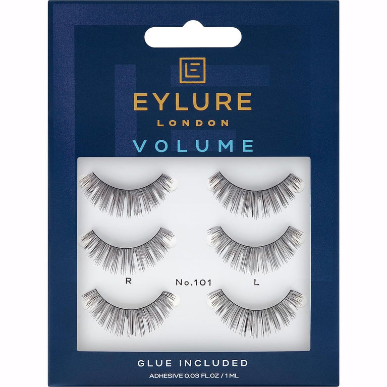 Eylure Ultra Lightweight No.101 False Lashes, Pack of 3 with Latex-Based Glue