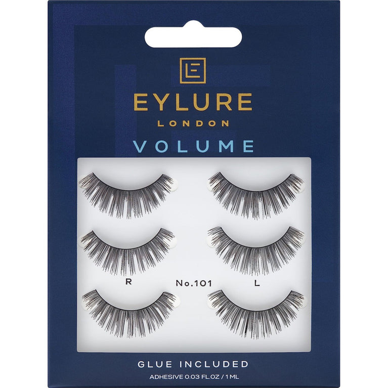 Eylure Ultra Lightweight No.101 False Lashes, Pack of 3 with Latex-Based Glue