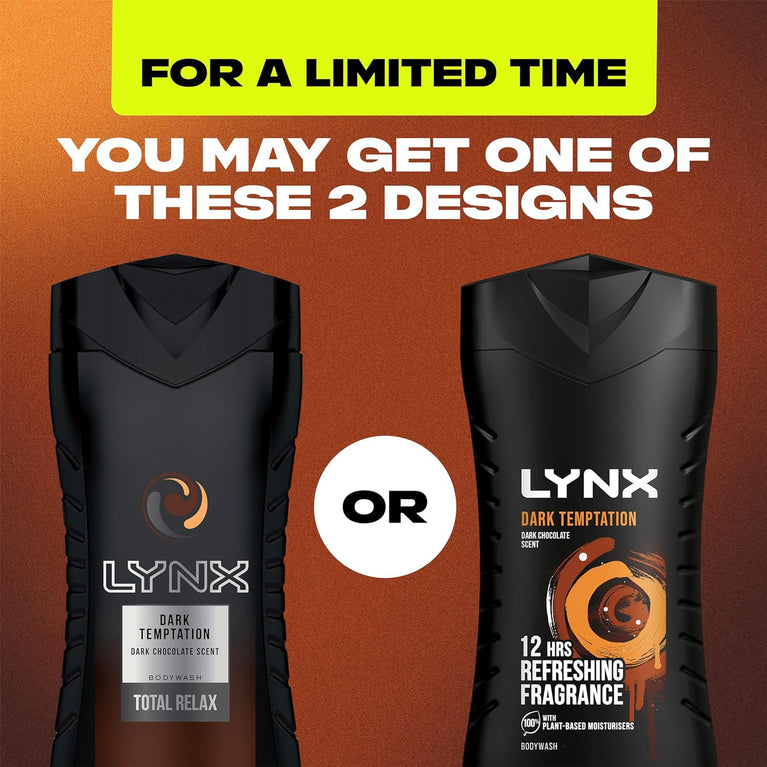 Lynx Dark Temptation Shower Gel - 12 Hour Irresistible Scent - 6 Pack of 225 ml Bottles