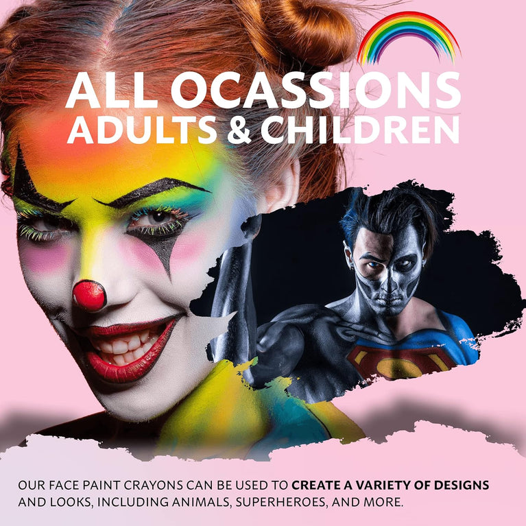 Bik Bok Creations 8-Color Face Paint Crayon Set - Fun and Safe for Kids & Adults, Great for Parties & Halloween!