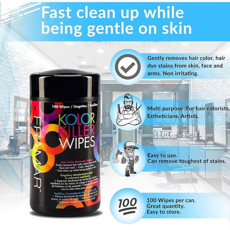 FRAMAR Professional Hair Colour Remover – Hair Dye Remover For Skin, Hair Colour Removers For Hair Salon, Hair Color Remover, Dye Remover Hair Dye Permanent, Bleach Hair Dye, Hair Dye Kit – 100 Wipes