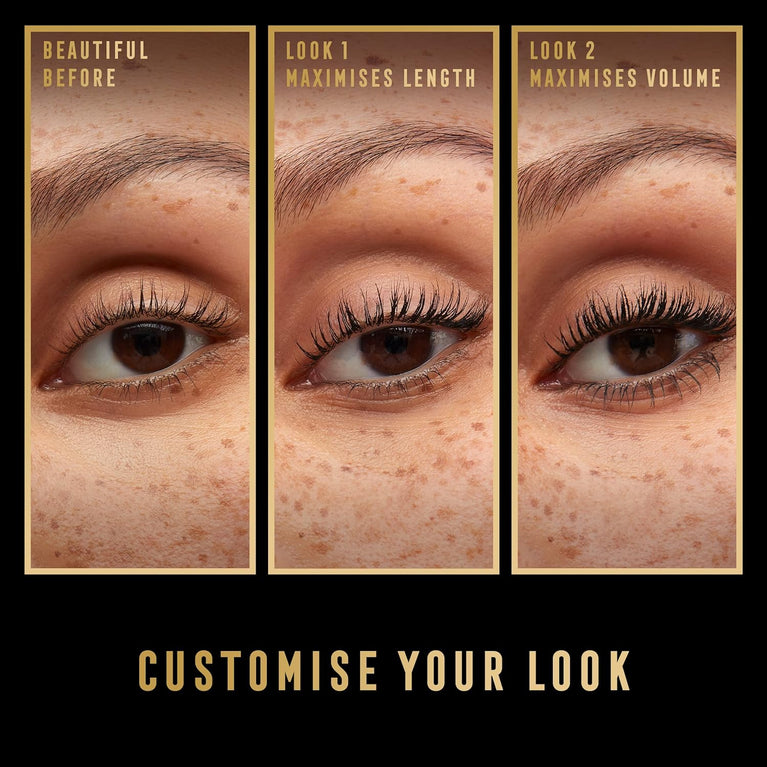 Max Factor Masterpiece 2-in-1 Lengthening and Volumising WOW Mascara, 001 Black, Long-Lasting and Vegan, 7.0 ml